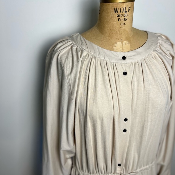 Zara 100% cotton adorable cream color drawstring dress with puff sleeve large - Picture 2 of 7